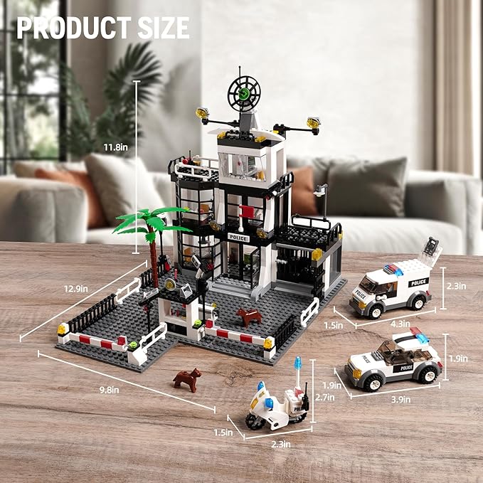 City Police Station STEM Building Kit,Compatible with Lego City Police Station Toy with Police Car,Police Motorcycle,MOC Ideas Best Toy Gift for 8+ Boys.631PCS