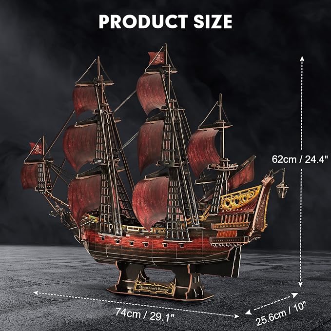 CubicFun 3D Puzzles for Adults Kids, Red Queen Anne's Revenge 391 Pcs, Home Decor Cool Pirate Ship Arts & Crafts for Adults Puzzles Model Kits, Birthday Gifts for Women Men Puzzles for Adults