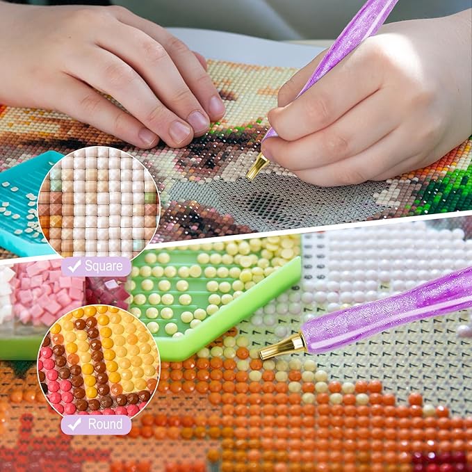 22PCS DIY Diamond Art Pen Painting Tool Set - Metal Threaded Tip Accessories Gem Resin Dotting Pen Supplies Kit (Purple Pen + 12 Tips + 9 Dotting Clay)