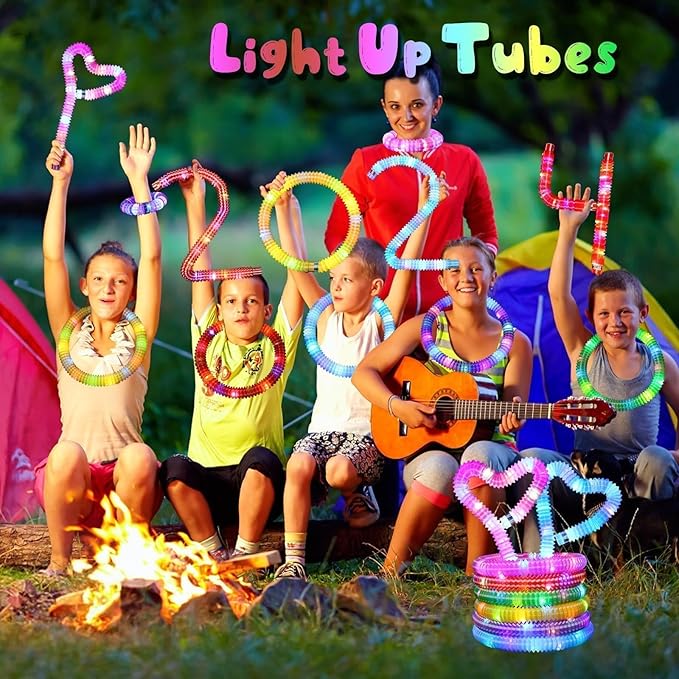 24 Pcs Glow Sticks Party Favors for Kids,Light Up Tubes Fidget Toys,Glow in The Dark Party Supplies Camping Toys, LED Bracelet Necklace Goodie Bag Stuffers Birthday Return Valentines Day Gifts