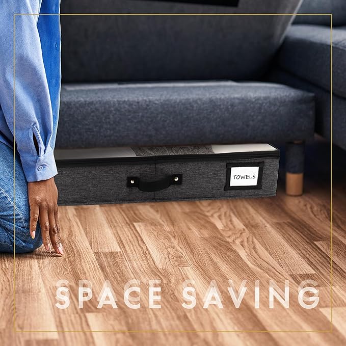 HOMELUX THEORY 2pc Under Bed Storage Containers, Bedroom Under the Bed Drawer Storage Organizer with Bins and Lids, Medium Underbed Clothes Storage Box Ideal for Blanket, Fabric, & Shoes (Dark Gray)