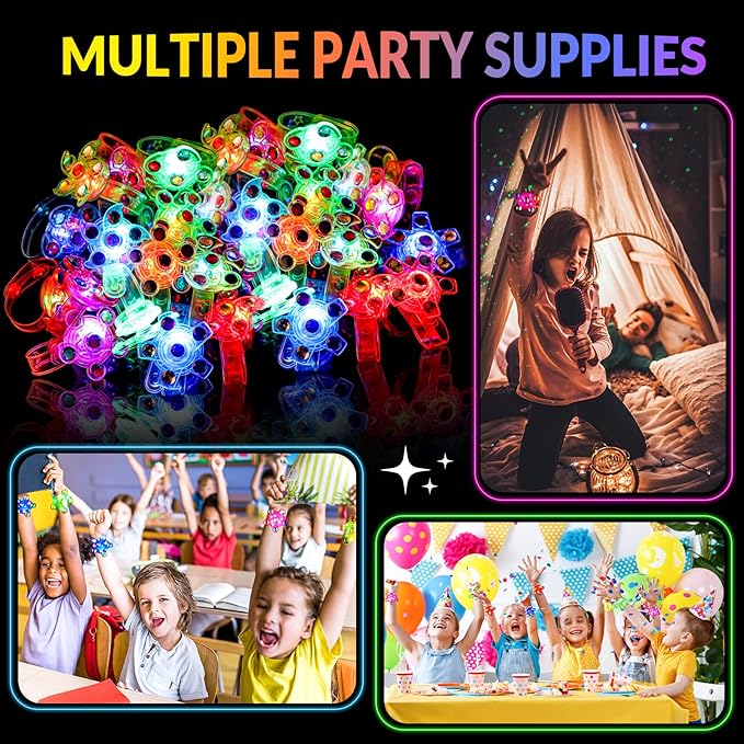 24 Pack LED Light Up Fidget Spinner Wristbands Easter Party Favors for Kids 4-8 8-12, Glow in The Dark Party Supplies, Back to School Gift for Students, Return Gifts for Kids Birthday Halloween