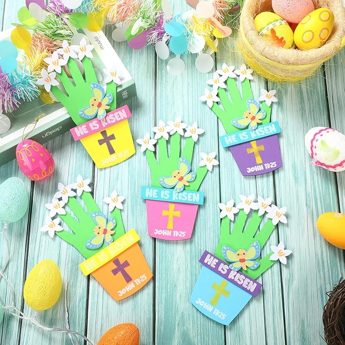 Honoson 20 Sets Mother's Day Crafts for Kids Color Your Own Mother's Day Handprint Bouquet with Watercolor Pens Mother's Day Craft Gifts from Kids for Mother's Day Family Activities Art (Bee)