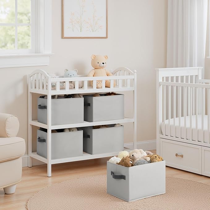 Cupic Cupid Storage Bins Closet, Fabric Closet Organizers and Storage, 6-Pack Baskets for Organizing, Large Storage Boxes with Handles for Clothes and Toys, Light Gray