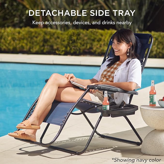 Best Choice Products Oversized Zero Gravity Chair, Folding Outdoor Patio Lounge Recliner w/Cup Holder Accessory Tray, Pillow - Hot Pink/Black