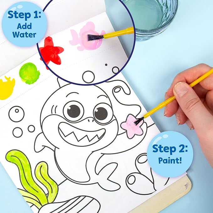 Horizon Group USA Baby Shark Watercolor Art Pad – Baby Shark Water Coloring Book & Painting Set –Baby Shark Watercolor Painting Kit – Great Baby Shark Art Set for 3 Year Old