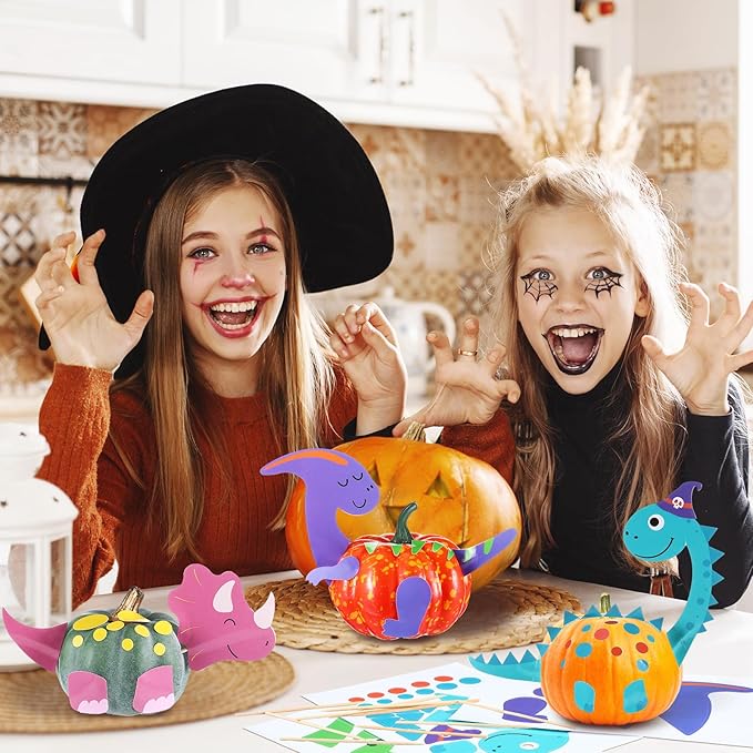 30 Sets Thanksgiving Pumpkin Decorating Craft Kits DIY Dinosaurs Pumpkin Decorating Dinosaurs Pumpkin Sticker Craft Gift Craft for Thanksgiving Party Supplies Party Favors