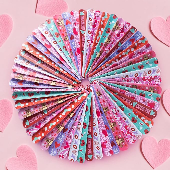 JOYIN 48 Pcs Valentines Day Slap Bracelets with Colorful Hearts and Animal for Party Favors, Kids School Supplies, Birthday presents, and Game Prizes