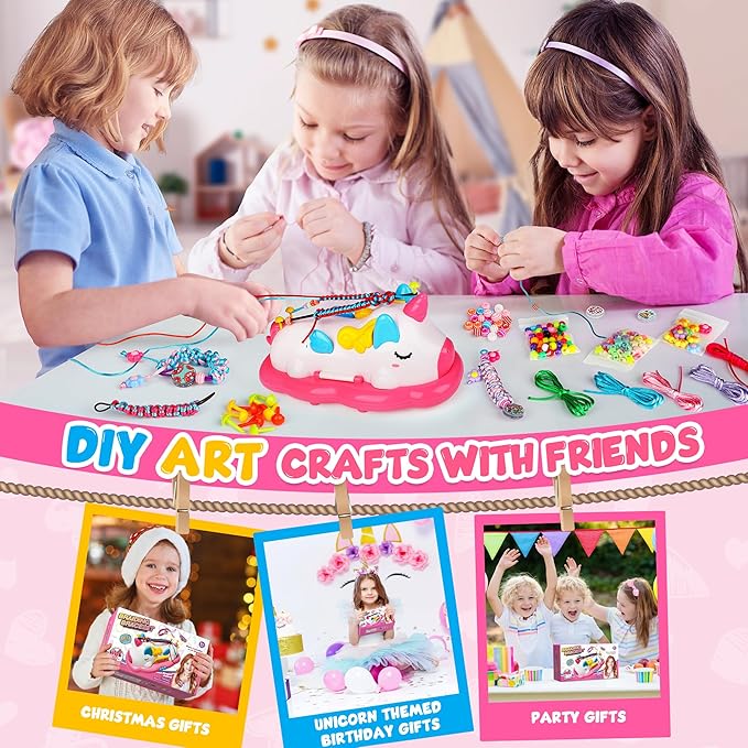 Flooyes Unicorn Friendship Bracelet Making Kit Girls Toys, Ages 4 5 6 7 8 Year Old Girls Birthday Gifts Ideas,Double Storage DIY Jewelry String Maker Supplies,Arts and Crafts for Kids Ages 4-6 6-8 5-7