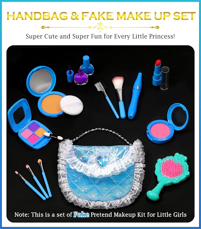 Kids Makeup Kit for Girls Princess Dress Up for Girls, BIBUTY Pretend Play Fake Makeup Set Toy for Girls with Princess Dress Costume Princess Shoes Crown, Princess Toy Gift for 3-6 Toddler Little Girl