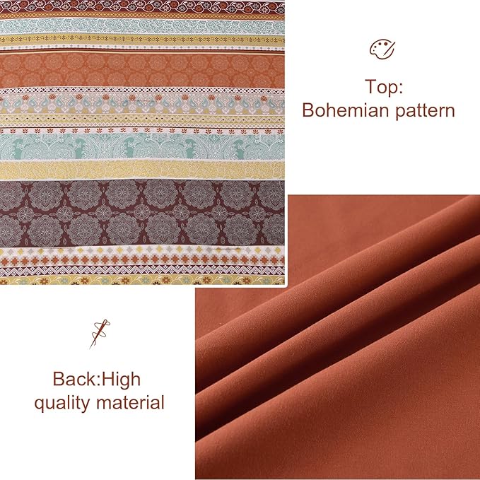 Cottolester Boho Comforter Set King Size,8 Pieces Red and Orange Bohemian Striped Bed in a Bag,Paisley Soft Microfiber Bedding Comforter Set
