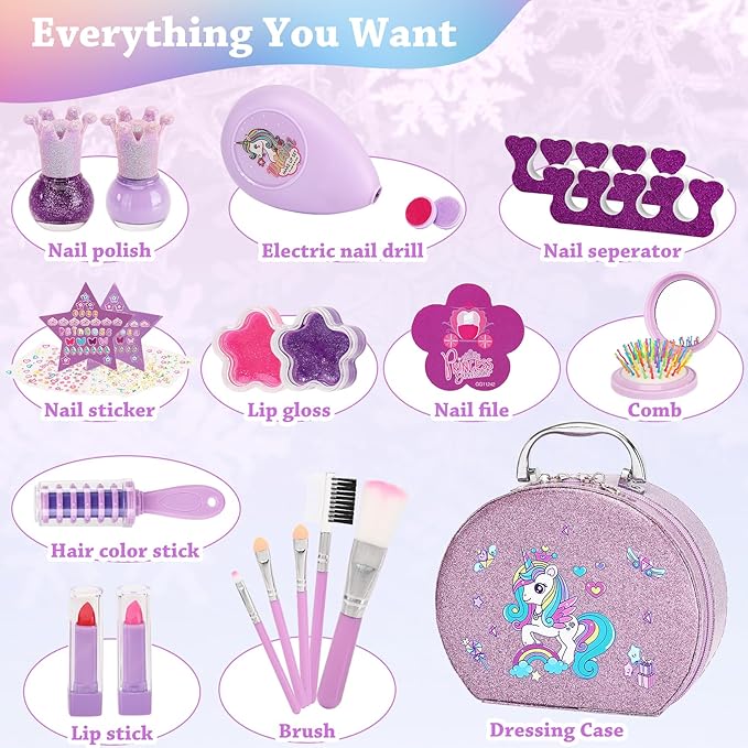 Kids Nail Polish Set for Girls,Kids Washable Makeup Girls Toys for 3 4 5 6 7 8 9 10 Year Old Girls