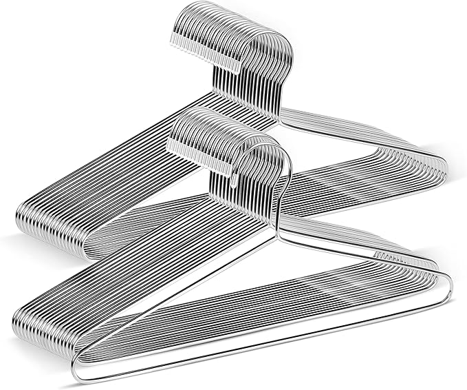 KEETDY 50 Pack Metal Hangers Coat Hangers Heavy Duty Stainless Steel Clothes Hanger for Closet Clothing Shirt Suit Pant 16.4 Inch