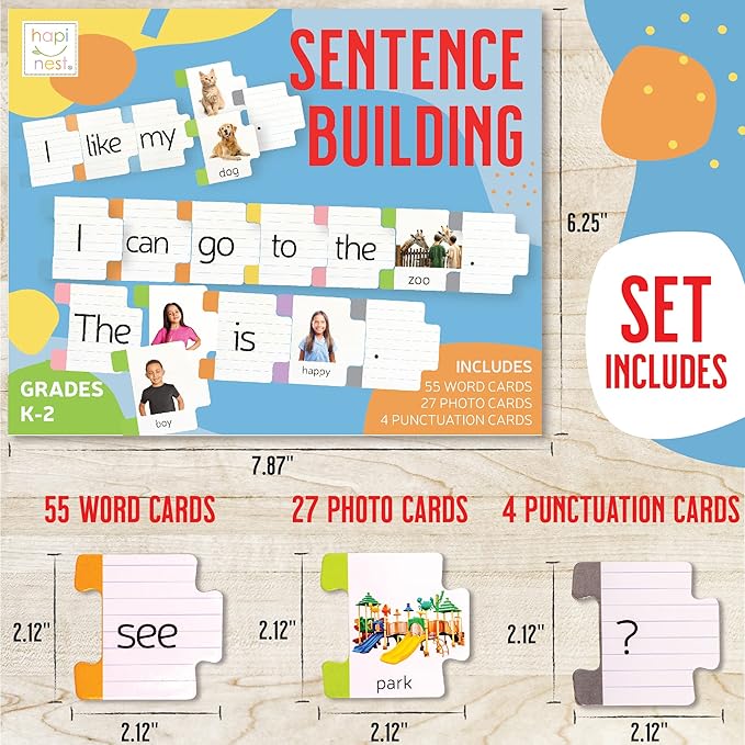 Hapinest Sentence Building for Kids, Learning Game Grammar Reading & Speech Therapy Materials Activities, Kindergarten 1st 2nd Grade Special Education Classroom Must Haves for Teachers & Homeschool