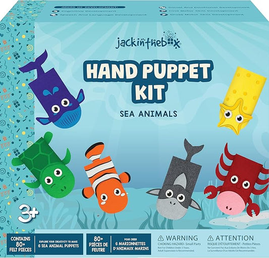jackinthebox Hand Puppet Making Kit - 6 Sea Animals Felt Puppet Craft Kit for Kids, Creative DIY Arts & Crafts Kit Make Your Own Puppets for Storytelling Role Play, Great Craft Gifts for Kids Ages 4-8