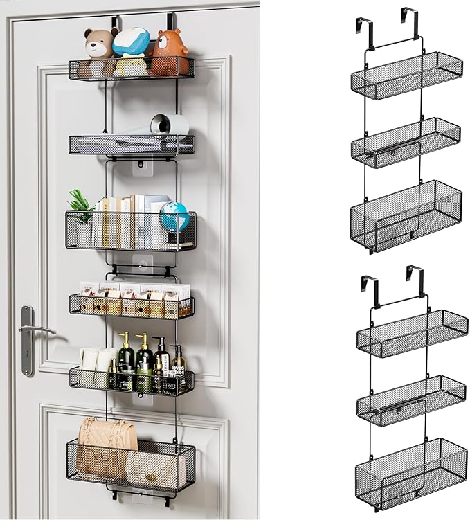 HapiRm Over Door Organizer Storage - Separable Door Organizer Hanging with 6 Metal Large Capacity Baskets for Bathroom Bedroom Kitchen Pantry Closet (Black)