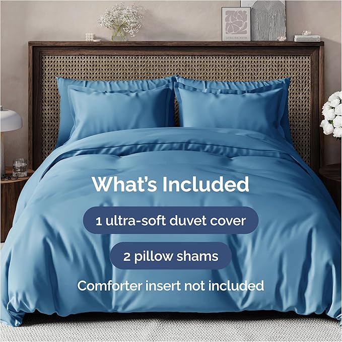 Duvet Cover King Size Set - Extra Soft King Size Duvet Cover 104 x 90 with 2 Pillow Shams - Hotel Quality and Fade Free w/Zipper Closures & Ties - Bedding and Bed Linens Set (Denim Blue)