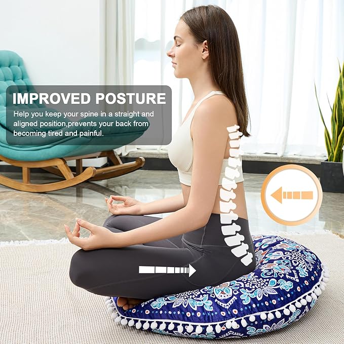 32 in Meditation Floor Cushion, Round Large Floor Pillow for Adult, Yoga Pillows for Sitting On Floor, Boho, Memory Foam Filling