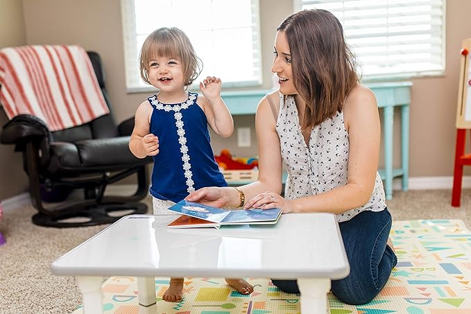 Baby Care Kids Folding Floor Table w/Adjustable Heights - for Play, Reading, and Snack Time and More (White/Grey)