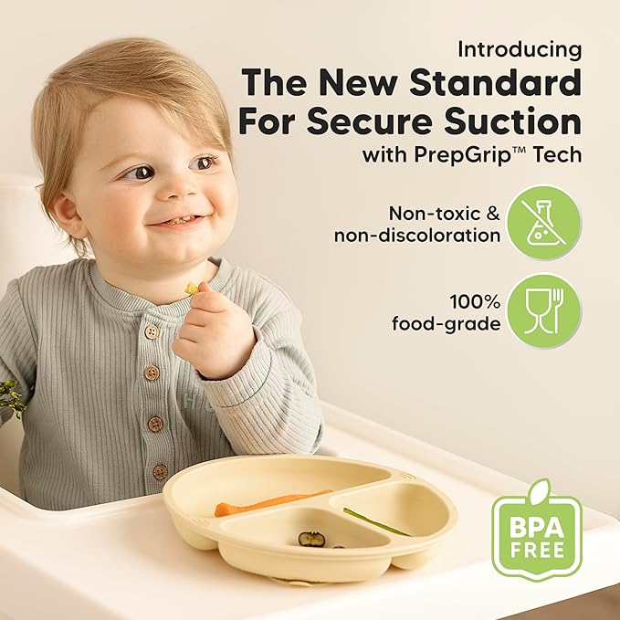 KeaBabies Suction Plates for Baby, Toddler - 3-Pack 100% Silicone Toddler Plates, Divided Baby Plates with Suction, Silicone Plates for Baby, Kids, BPA-Free, Microwave, Dishwasher Safe (Dusk)