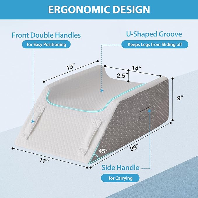 Double Leg Elevation Pillows for After Surgery, Memory Foam Leg Elevating Pillow, Leg Pillow Elevation Blood Circulation, Knee Pillow Wedge Pillow for Back Knee Hip Ankle Pain Relief, White/Grey