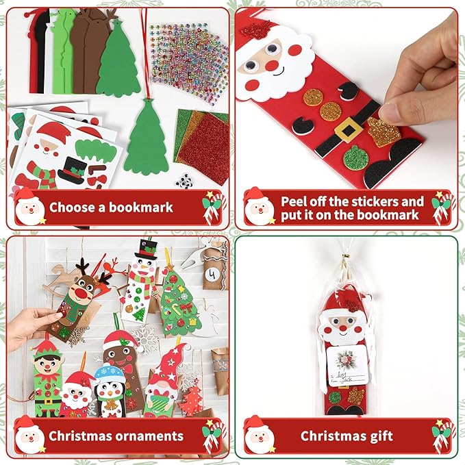 500pcs Christmas Craft Kits for Kids, 32 Sets DIY 3D Holiday Bookmarks Ornaments Decorations, Santa Reindeer Foam Felt Stickers Arts and Crafts for Kids Xmas Winter Classroom Activities