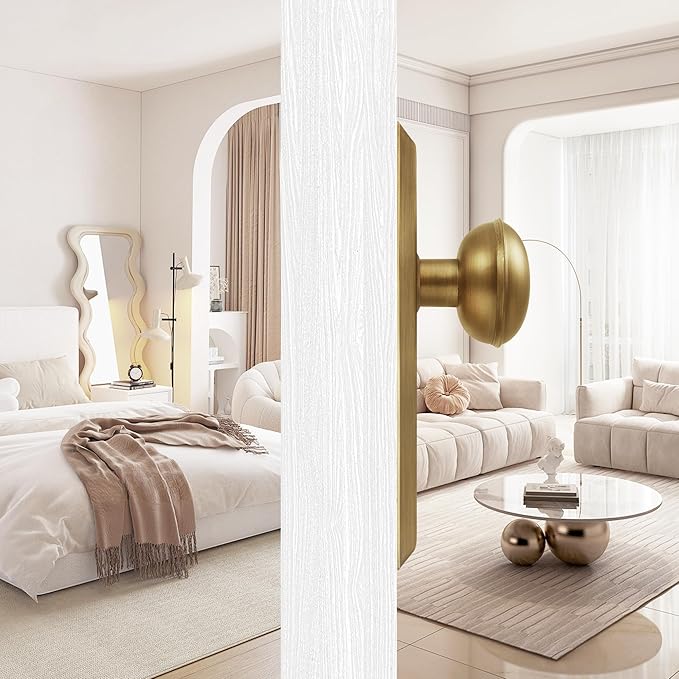 2 Pack Vintage Single-Sided Dummy Door Knobs Interior, Antique Brass Long Plate Dummy Door Knobs