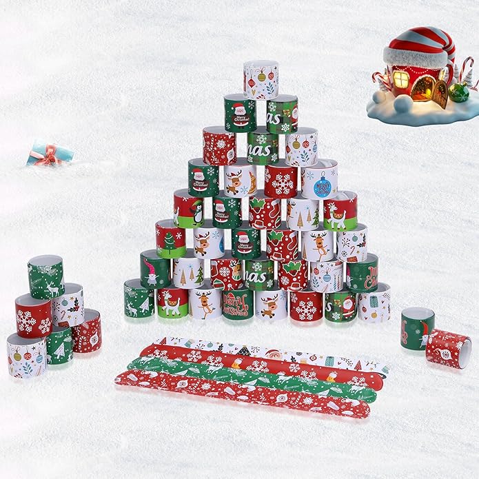 48PCS Christmas Slap Bracelets, Xmas Slap for Christmas Party Favor Decoration