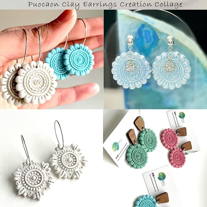 Puocaon Boho Polymer Clay Cutters - 5 Pcs Floral Clay Cutters for Polymer Clay Jewelry Making, Retro Dangle Earring Clay Jewelry Cutters, Embossed Cutters for Polymer Clay Earrings Clay Cutters Set