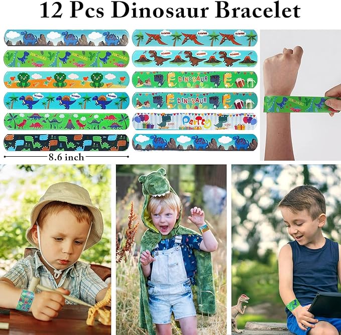 Leesgel Dinosaur Party Favors for Kids, 96pcs Dinosaur Birthday Party Goodie Bags with Masks/Tattoos/Slap Bracelets, Dinosaur Toys for Birthday Gifts Games Fillers Party Supplies