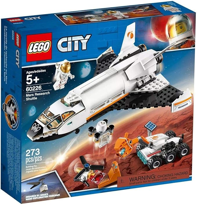 Lego City Space Mars Research Shuttle 60226 Space Shuttle Toy Building Kit with Mars Rover & Astronaut Minifigures, Top Stem Toy for Boys & Girls (273piece), 1 Lb