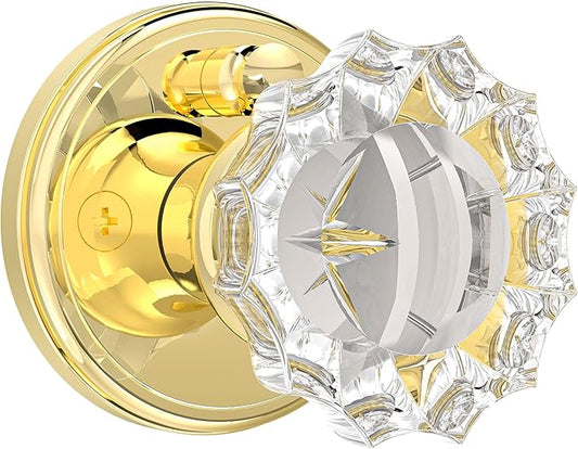 SHINY HANDLES Glass Door Knobs Interior, Privacy Crystal Door Knobs with Lock for Bedroom Bathroom, Push Pin Button Inside Lock Polished Gold