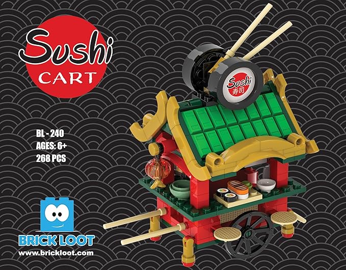 Brick Loot Exclusive Sushi Cart Bar Custom Designed Model Compatible with Major Block Brands Fun and Creative Boys and Girls Building Set