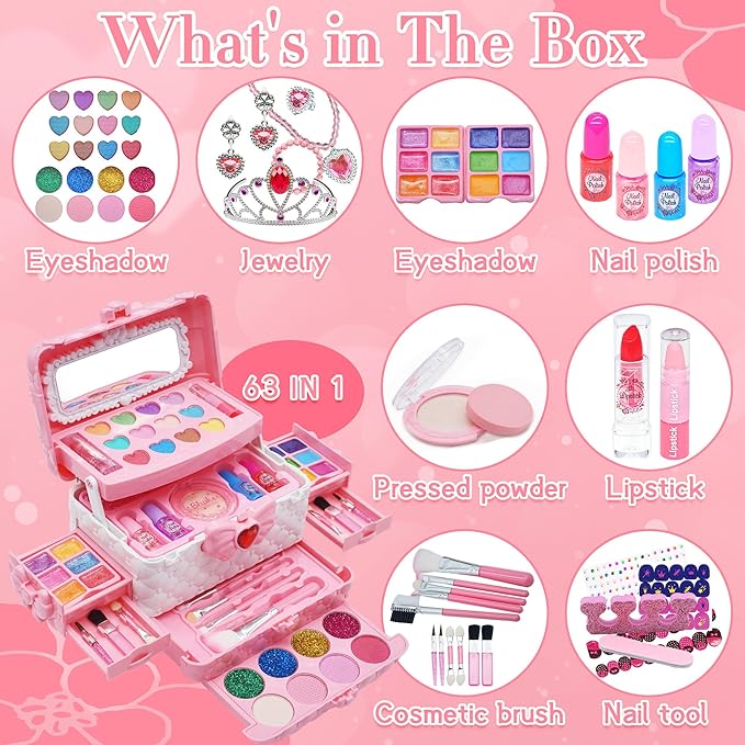 Kids Makeup Kit for Girl -Washable Make up Non Toxic Kid Make Up Toys, Children Princess Toddlers Little Girls Play Makeup Set, Christmas Birthday Gifts Toy for 4 5 6 7 8 9 10 Year Old Girls