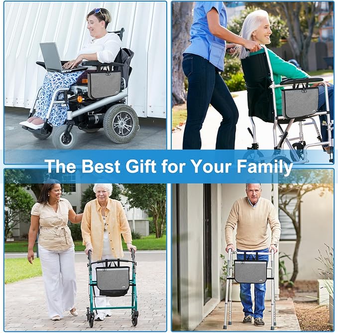 supregear Wheelchair Carry Bag - Accessories Pouch for Rollator, Walkers, Power Wheel Chairs and Knee Scooters - Side Armrest Storage Organizer for Elderly Seniors - Lightweight Portable Travel Tote