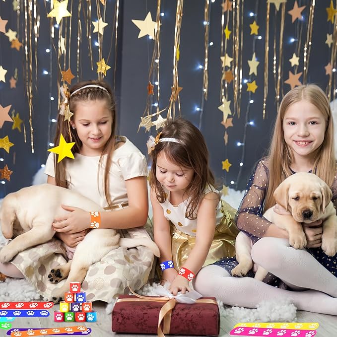 40 Pcs Dog Paw Print Slap Bracelets,Dog Party Favors Bracelets for Kids Pet Party Decorations Paw Print Snap Wristbands for Pet Theme Party Birthday