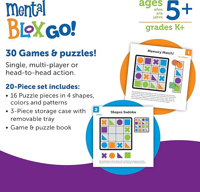 Learning Resources Mental Blox Go! 30 Games and Puzzles, Ages 5+ Educational Travel Games for Kids, Brain Teaser Games and Puzzles, STEM Games, 3-D Puzzles, Critical Thinking for Kids