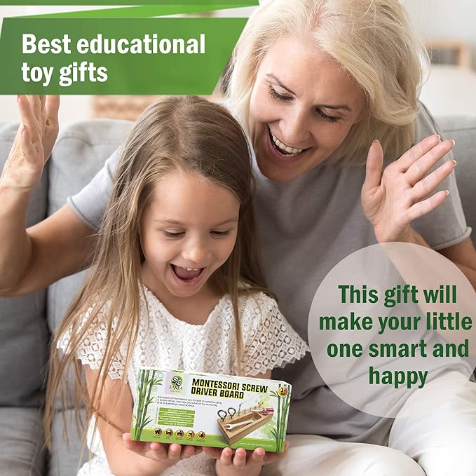 Panda Brothers Montessori Screwdriver Board Set - Wooden Montessori Toys for 4 Year Old Kids and Toddlers, Sensory Bin, Fine Motor Skills, STEM Toys