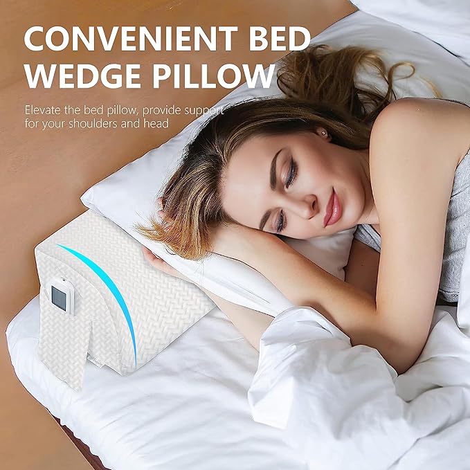 Bed Wedge Pillow for Headboard Gap Bed Mattress Gap Filler (0-8") Between Headboard/Wall and Mattress White Twin Size Foam Support Triangle Bloster Pillow Stoppers with 2 Pockets