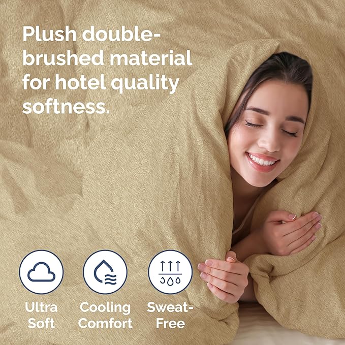 CGK Unlimited Duvet Cover Full Size Set - Extra Soft Full Size Duvet Cover 80 x 90 with 2 Pillow Shams - Hotel Quality w/Zipper Closures & Ties - Bedding and Bed Linens Set (Heathered Tan)