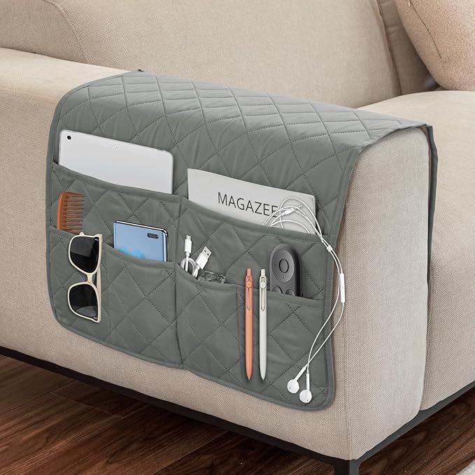 Remote Control Holder for Recliner,Armchair Caddy,Non Slip Sofa Armrest Storage Organizer for Recliner Couch with 6 Pockets for TV Remote,Cell Phone,Magazine (Grey)
