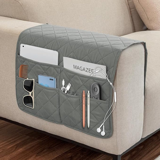 Remote Control Holder for Recliner,Armchair Caddy,Non Slip Sofa Armrest Storage Organizer for Recliner Couch with 6 Pockets for TV Remote,Cell Phone,Magazine (Grey)