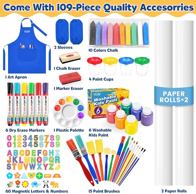 Art Easel for Kids Easel for Toddlers, Adjustable Wooden Kids Drawing Easel with Magnetic Whiteboard & Chalkboard, Kids Dry Erase Board, Easel for Kids Ages 3 4-8 9-12, Blue w/Bag