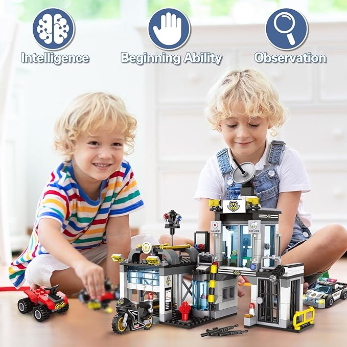 City Police Station Building Set, Compatible with Lego Police, 564PCS City Police Sets with Police Car, Motorcycle, Trailer and Drone, Compatible with Lego Police Kits, Gift for Boys 6-12