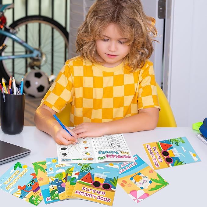 BZaber Summer Beach Coloring Books - 24Pcs Summer Game DIY Art Drawing Book Bulk Including Lemon Coconut Crab Flamingo Beach Pool Summer Patterns for Summer Holiday Classroom Rewards Goodie Bag Filler