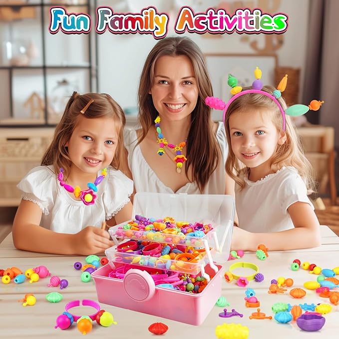 FUNZBO 850pcs Pop Beads - Jewelry Making Kit for 3 4 5 6 7 8 Year Old Little Girls, Arts and Crafts Toys for Kids, Necklace Bracelet Ring Hairband Creativity Snap Set Valentine Easter Birthday Gifts