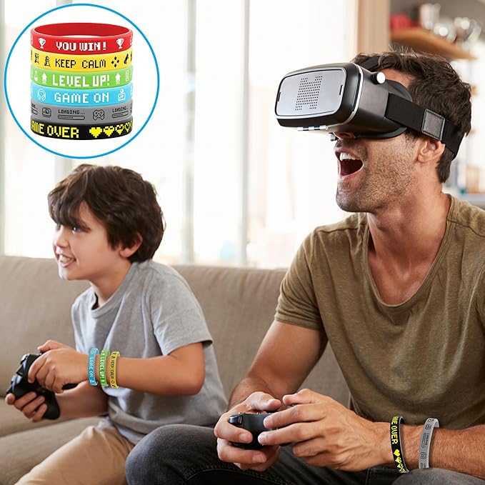 Lesnala 48 PCS Video Game Rubber Bracelet Gamer Silicone Wristband for Theme Party Supplies Decorations Kids Teenagers and Adults Birthday Present 6 Styles