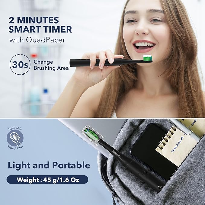 ARISSON Sonic Electric Toothbrush for Adults and Kids, 1.5H Charge for 90 Days, 40,000 VPM Power Toothbrush, Ultrasonic Electric Toothbrushes, 2 Minutes Smart Timer, 1.6 Oz Travel Toothbrush, Black