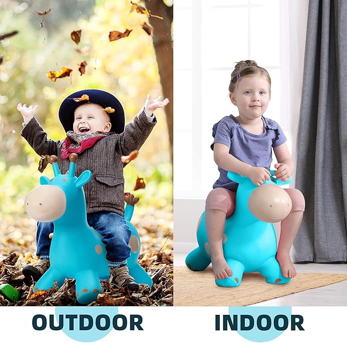 EVERICH TOY Giraffe Bouncy Horse Hopper for Toddlers, Bouncy Animals Jumping Horse, Inflatable Ride on Bouncer Hopping Toys Gifts for Boys and Girls 18 Months 2 3 4 5 6 Years Old