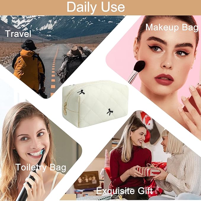 HHQQWZ Makeup Bag Travel Cosmetic Bag for Women Girls, Zipper Make Up Pouch, Floral Flowers Toiletry Organizer Makeup, Portable Storage Cosmetic Travel Cloth Bag (Beige)